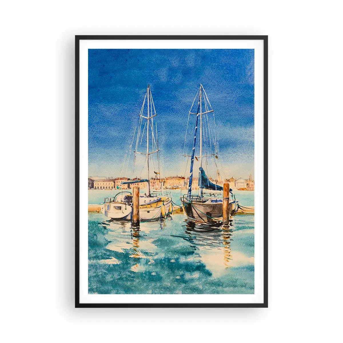 Affisch i svart ram - Solig lagun - 70x100 cm