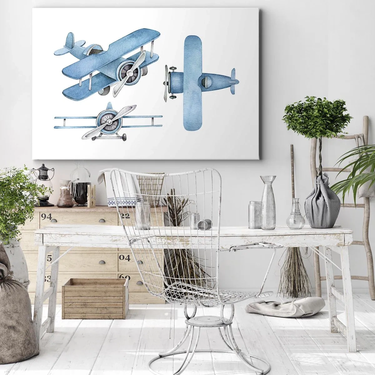 Canvastavla - Bild på duk - Blå retroflygplan - 70x50cm - En född vinnare - Modern väggdekoration för vardagsrum och sovrum ARTTOR
