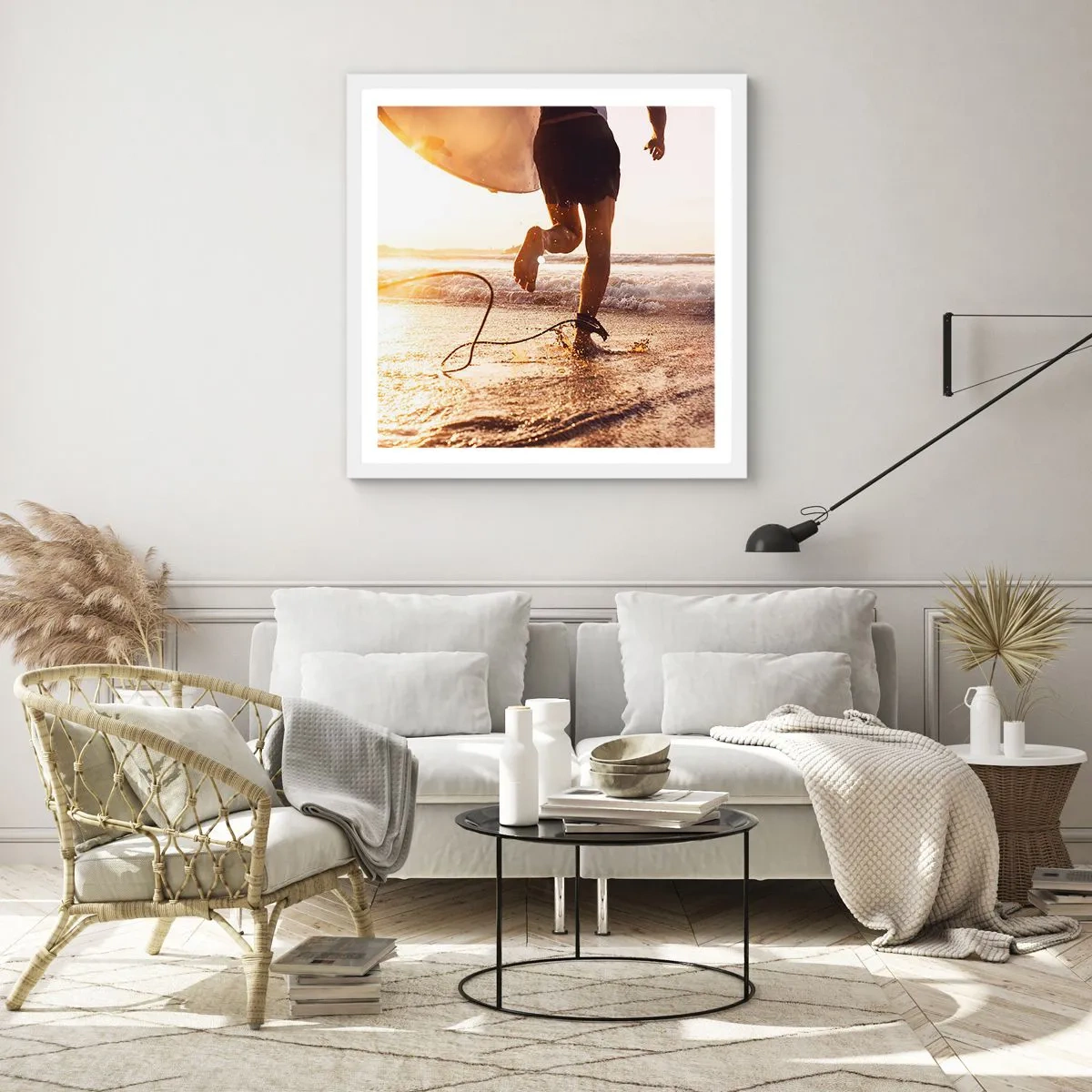 Affisch i vit ram - Möta vågorna - 60x60 cm