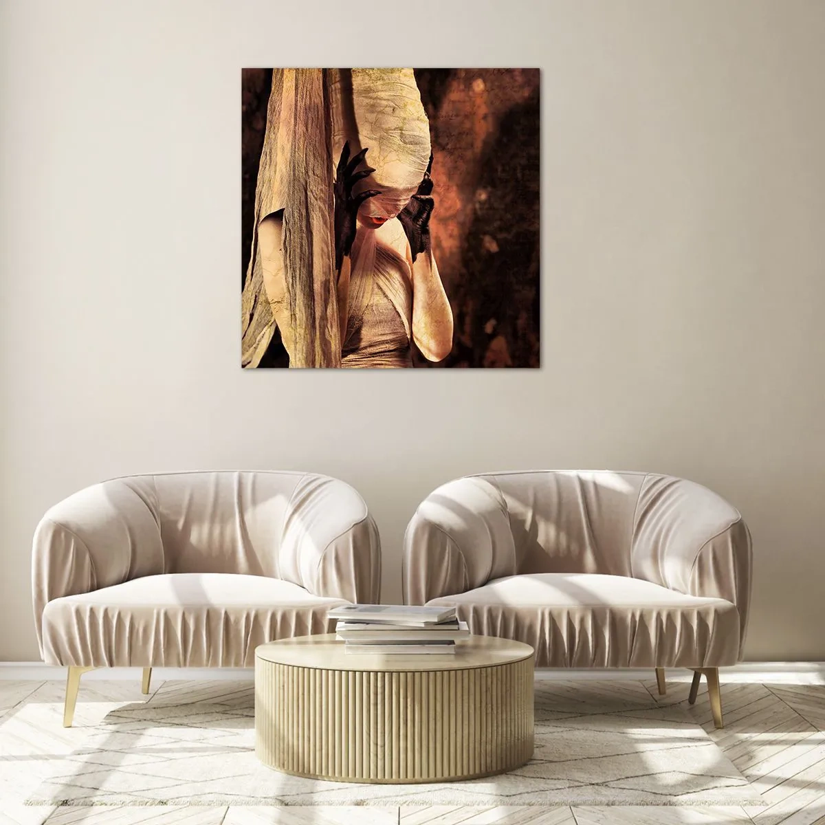 Glastavla - Bild på glas - Mellan det goda och det onda - 50x50 cm