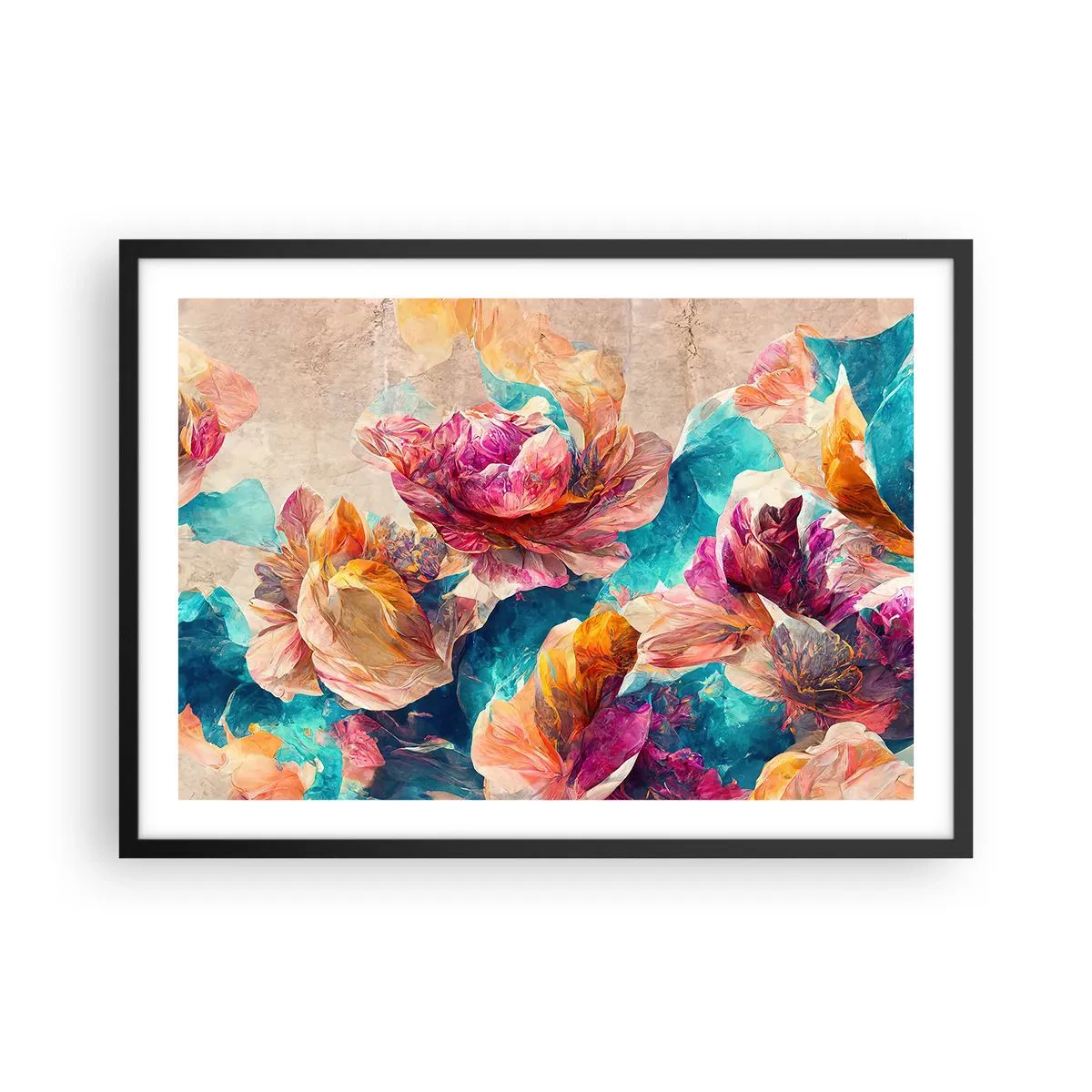 Affisch i svart ram - Den färgsprakande prakten hos en bukett - 70x50 cm