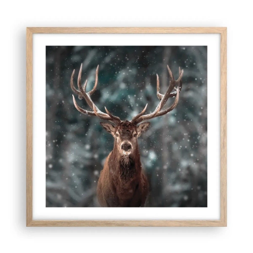 Affisch i ram av ljusek - Krönt skogens kung - 50x50 cm