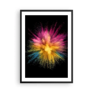 Affisch i svart ram - Explosion av färgat pulver på svart bakgrund - 50x70cm - Färgerna föds  - Modern väggdekoration för vardagsrum och sovrum ARTTOR