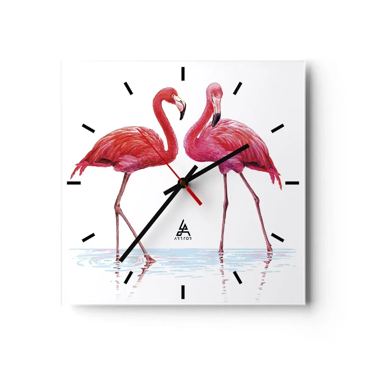 Väggklocka - Klocka på glas - Rosa rendez-vous - 30x30 cm