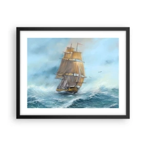 Affisch i svart ram - Vinkande genom vågorna - 50x40 cm