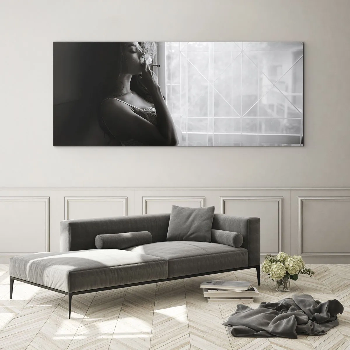 Glastavla - Bild på glas - Ett sensuellt ögonblick - 100x40 cm