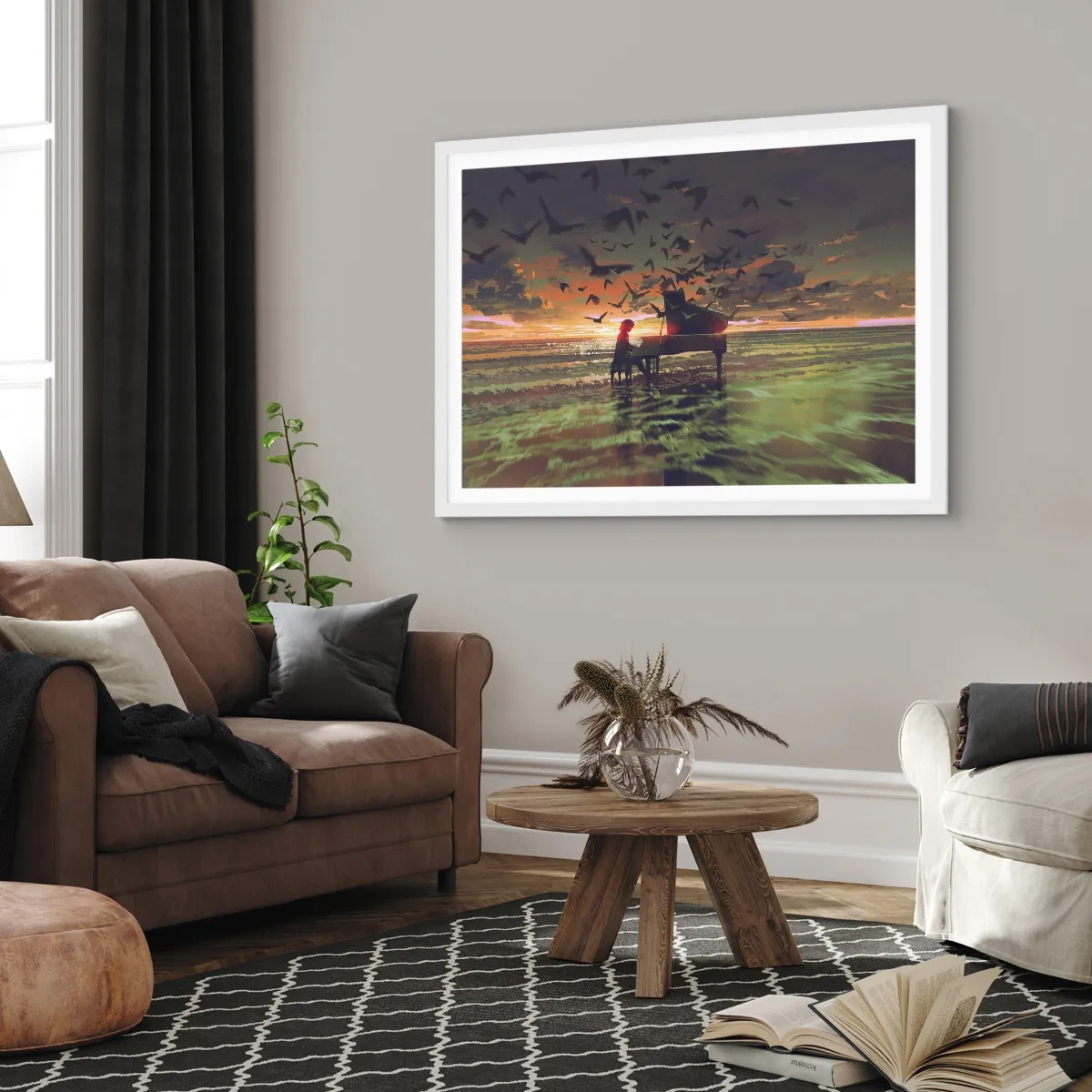 Affisch i vit ram - Konsert för piano och vågor - 70x50 cm