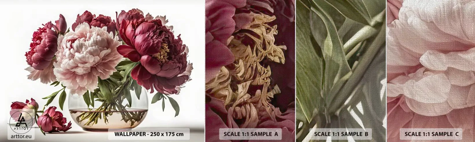 Provbit av fototapet Premium Canvas - I full blom av skönhet - Blombukett, Vas, Pioner - 100x30 cm