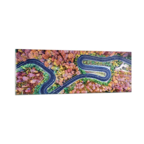 Glastavla - Bild på glas - Slingrande väg genom skogen - 90x30 cm