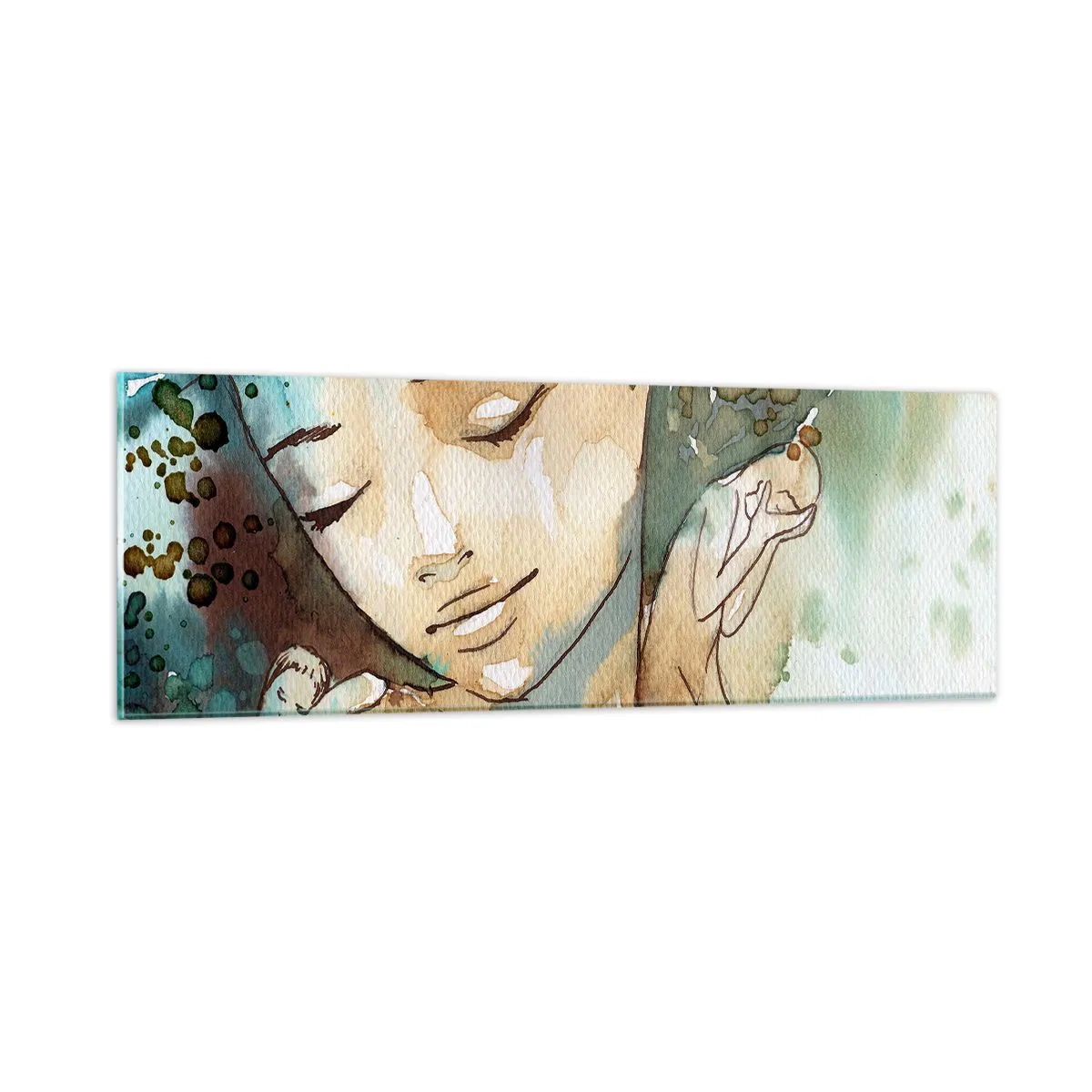 Glastavla - Bild på glas - Lady in blue - 90x30 cm