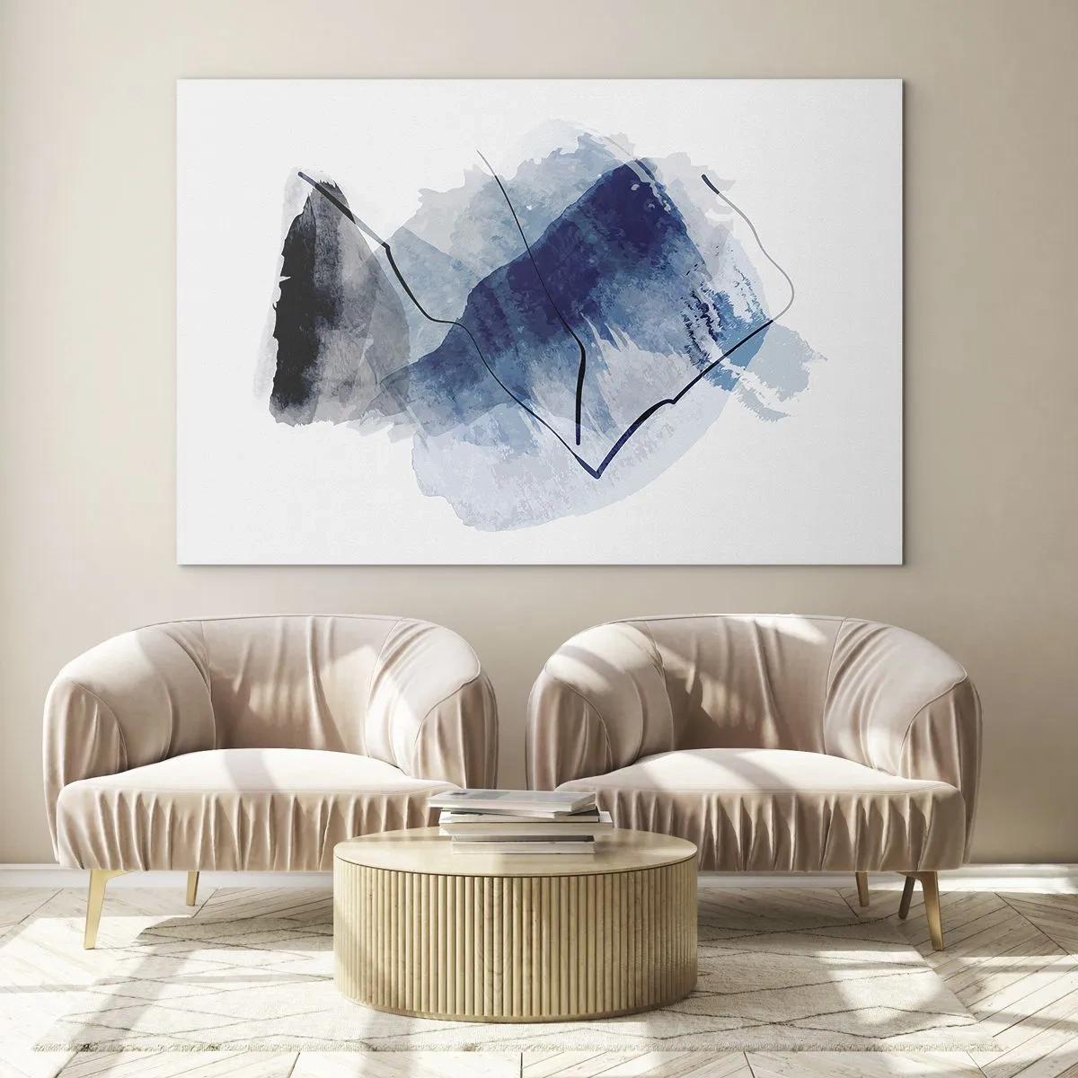 Glastavla - Bild på glas - Abstrakt komposition i nyanser av blått - 70x50cm - Isberg - Modern väggdekoration för vardagsrum och sovrum ARTTOR