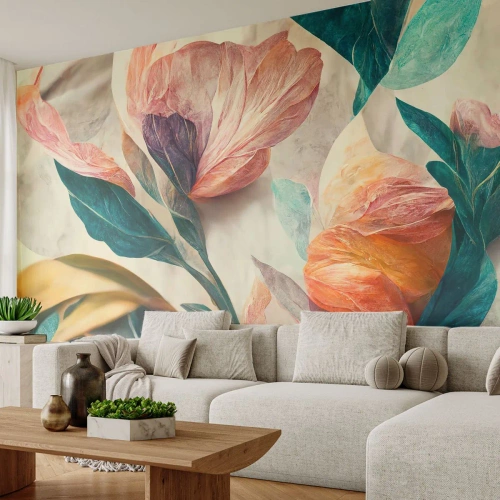 Fototapet Premium Canvas - Blommor av de södra öarna - Blommor, Årgång, Botanik - 350x256 cm