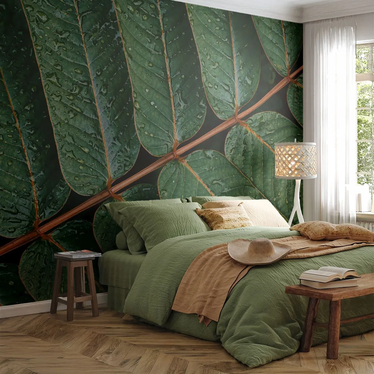 Fototapet Standard Eco - I den gröna rytmen - Gröna löv, Tropisk växt, Bit - 450x315 cm