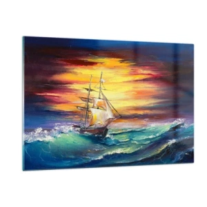 Glastavla - Bild på glas - Modigt mot vågorna - 120x80 cm