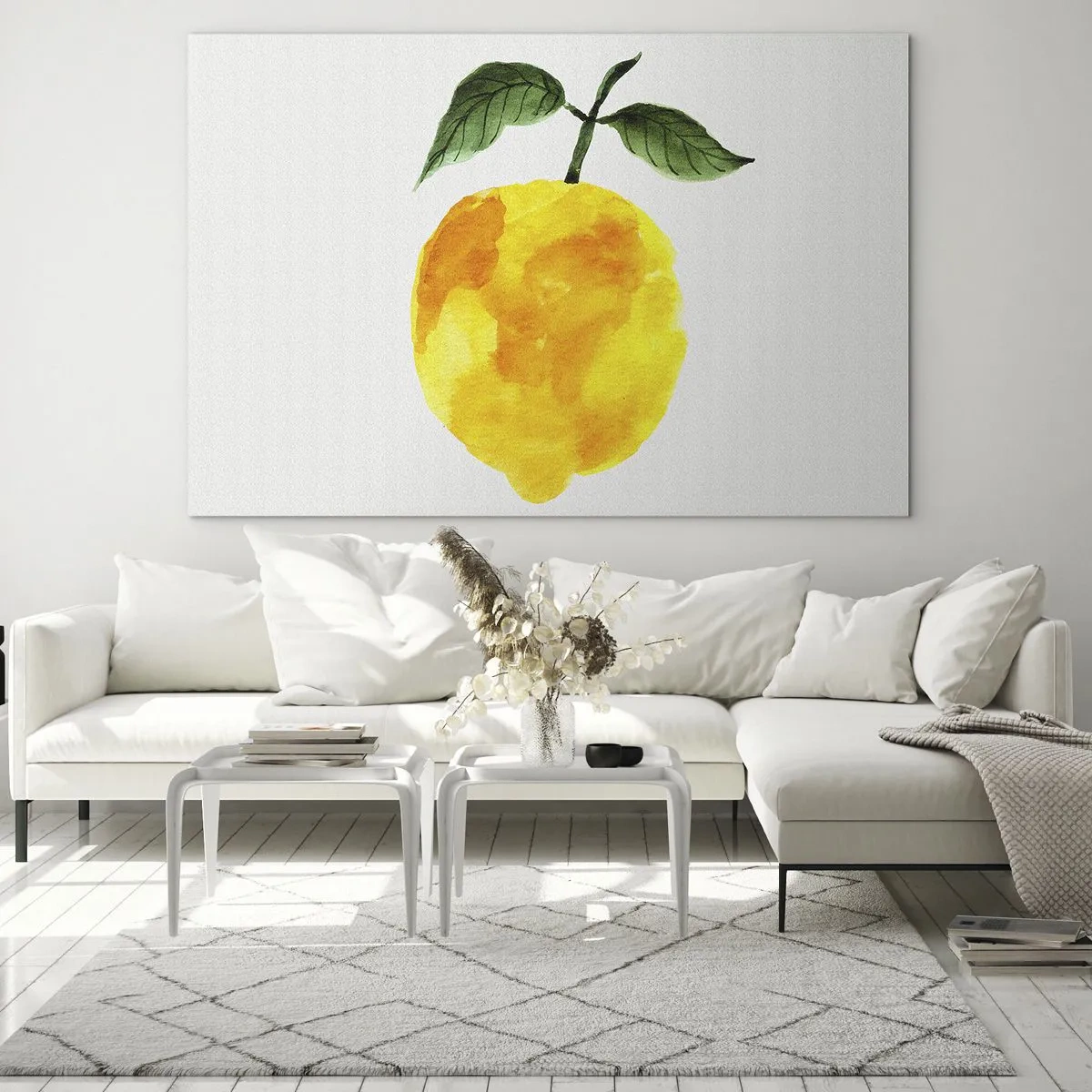 Glastavla - Bild på glas - Akvarell citron med gröna blad - 70x50cm - Hur man känner smaken av solen - Modern väggdekoration för vardagsrum och sovrum ARTTOR