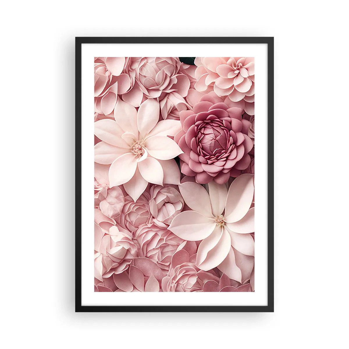 Affisch i svart ram - Rosa blommor i en elegant komposition - 50x70cm - I rosa kronblad - Modern väggdekoration för vardagsrum och sovrum ARTTOR