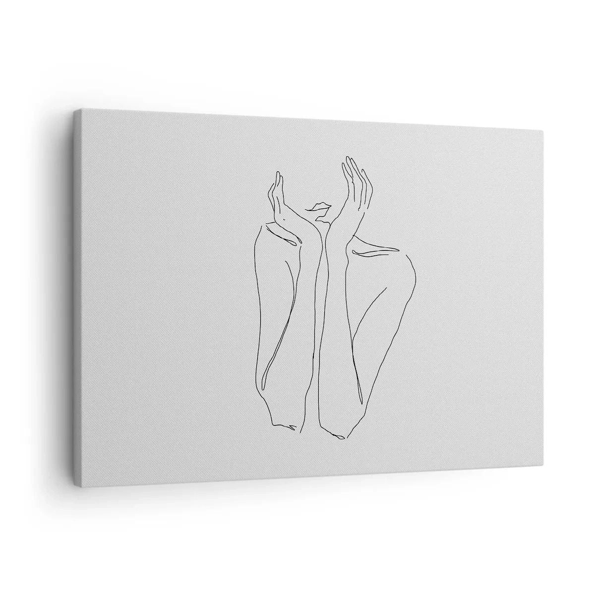 Canvastavla - Bild på duk - Minimalistisk linjeteckning av ansikte och händer - 70x50cm - Vad flickorna drömmer om - Modern väggdekoration för vardagsrum och sovrum ARTTOR