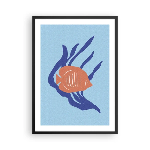 Affisch i svart ram - Tropiska fiskar bland marina växter - 50x70cm - Inneboende i korallvatten - Modern väggdekoration för vardagsrum och sovrum ARTTOR