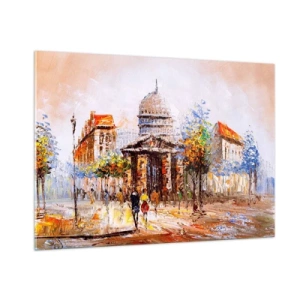 Glastavla - Bild på glas - Promenad i Paris - 100x70 cm