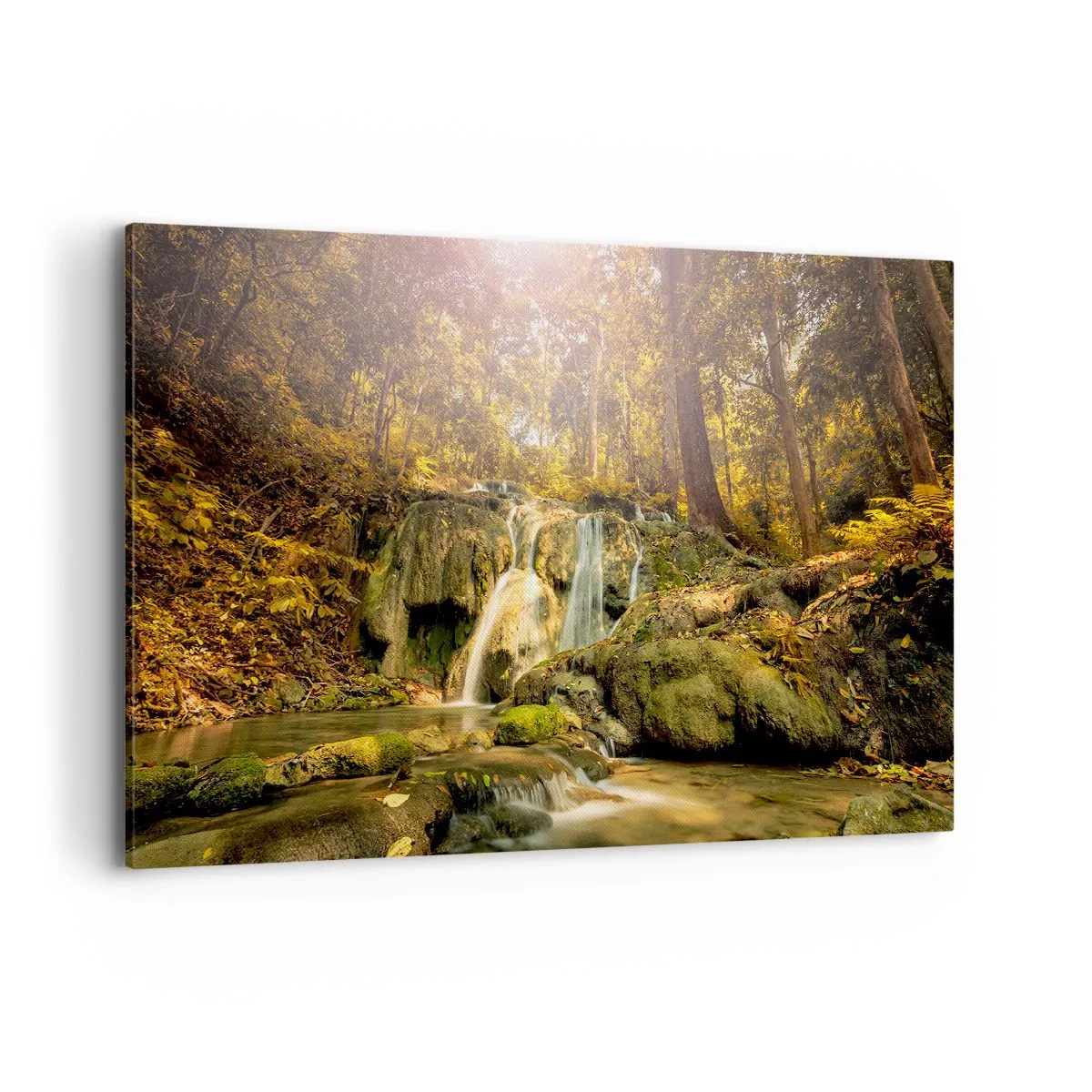 Canvastavla - Bild på duk - Skogkaskad i grönt - 120x80 cm