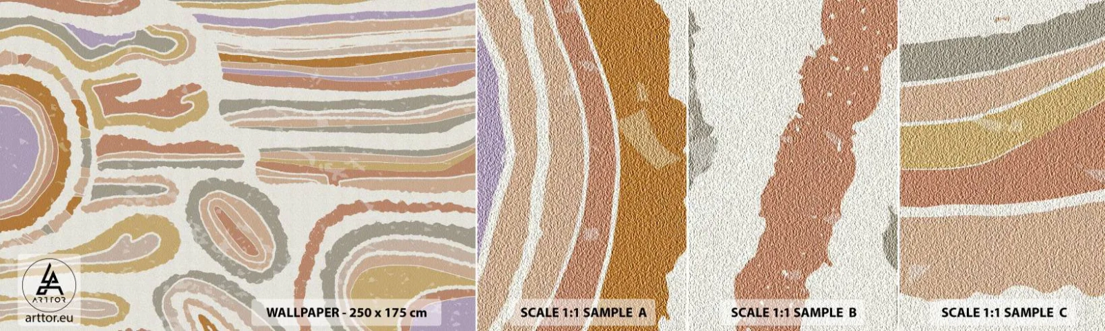 Provbit av självhäftande fototapet Deluxe Sticker - Färgglada tvärsnitt - Pastell, Boho, Minimalistisk - 100x30 cm