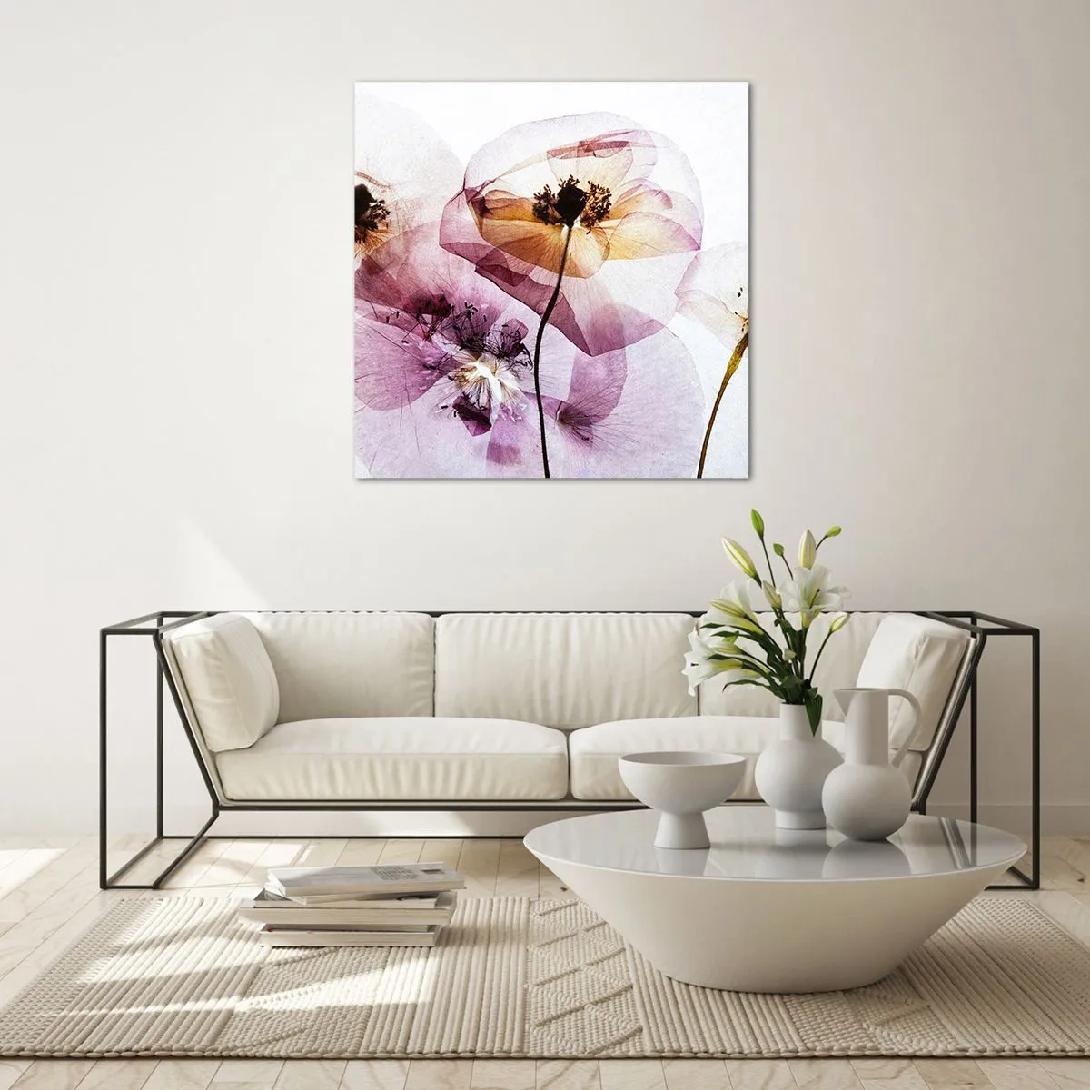 Glastavla - Bild på glas - Blommornas transparenta kroppar - 30x30 cm