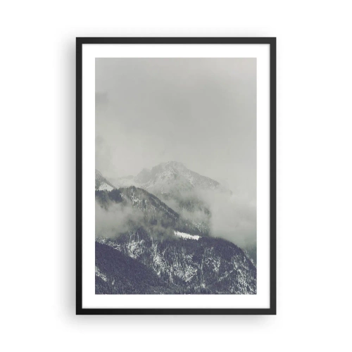 Affisch i svart ram - Dimmiga berg med en mystisk atmosfär - 50x70cm - Dimmig dal - Modern väggdekoration för vardagsrum och sovrum ARTTOR