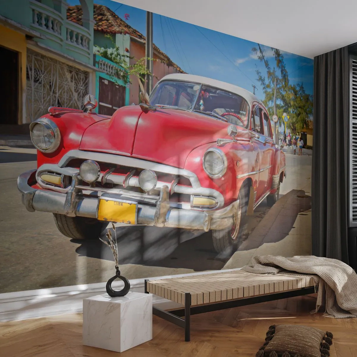 Fototapet Standard Eco - Endast kvar i Kuba - Bil, Veteranbil, Arkitektur - 500x350 cm