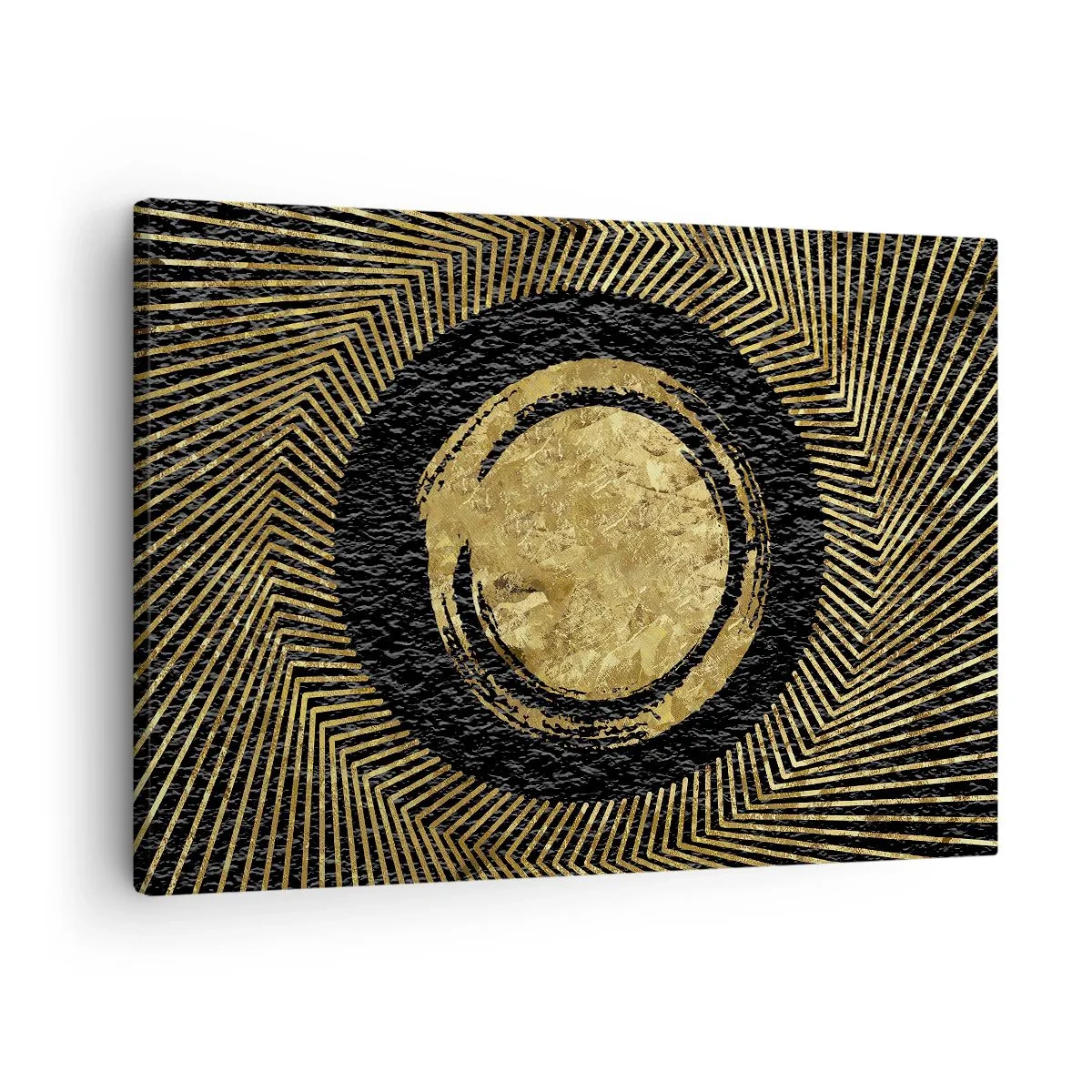 Canvastavla - Bild på duk - Geometrisk komposition i svart och guld med strålar - 70x50cm - Glamourös komposition - Modern väggdekoration för vardagsrum och sovrum ARTTOR