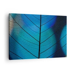 Canvastavla - Bild på duk - Närbild av ett blått blad med synliga ådringsdetaljer - 70x50cm - Invecklad konstruktion - Modern väggdekoration för vardagsrum och sovrum ARTTOR