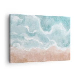 Canvastavla - Bild på duk - Abstrakt strand med vågor i nyanser av blått och beige - 70x50cm - Abstraktion i moln - Modern väggdekoration för vardagsrum och sovrum ARTTOR