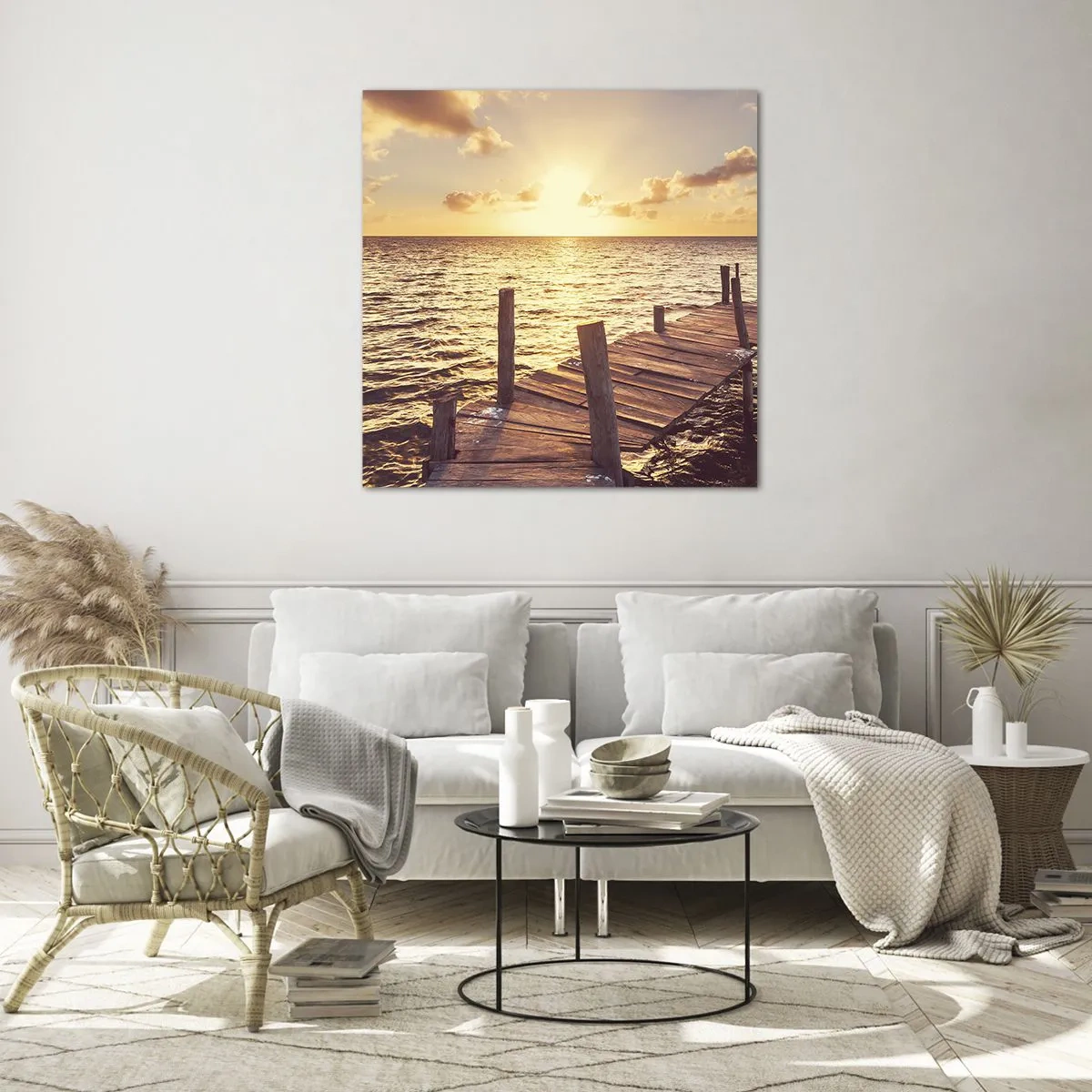 Glastavla - Bild på glas - Gyllene mildhetslandskap - 60x60 cm