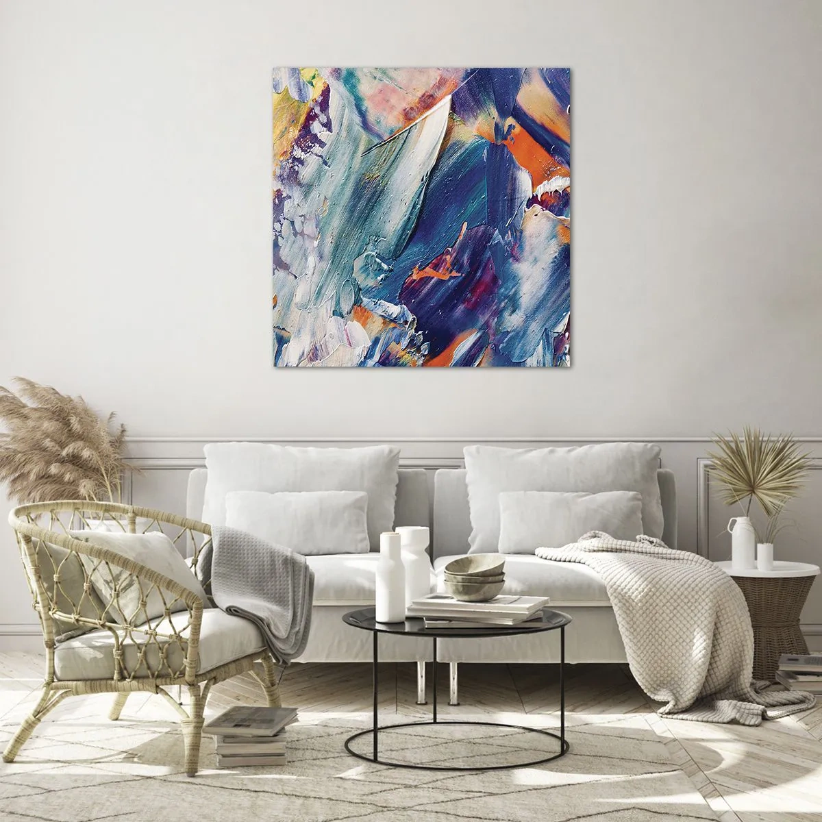 Glastavla - Bild på glas - Färgkaos - 40x40 cm