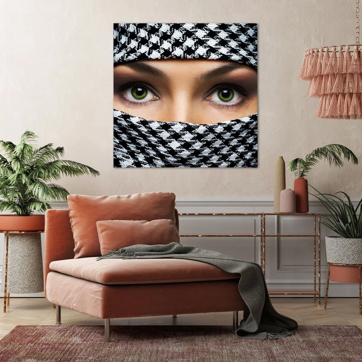 Canvastavla - Bild på duk - Beslöjad grönögd skönhet - 50x50 cm