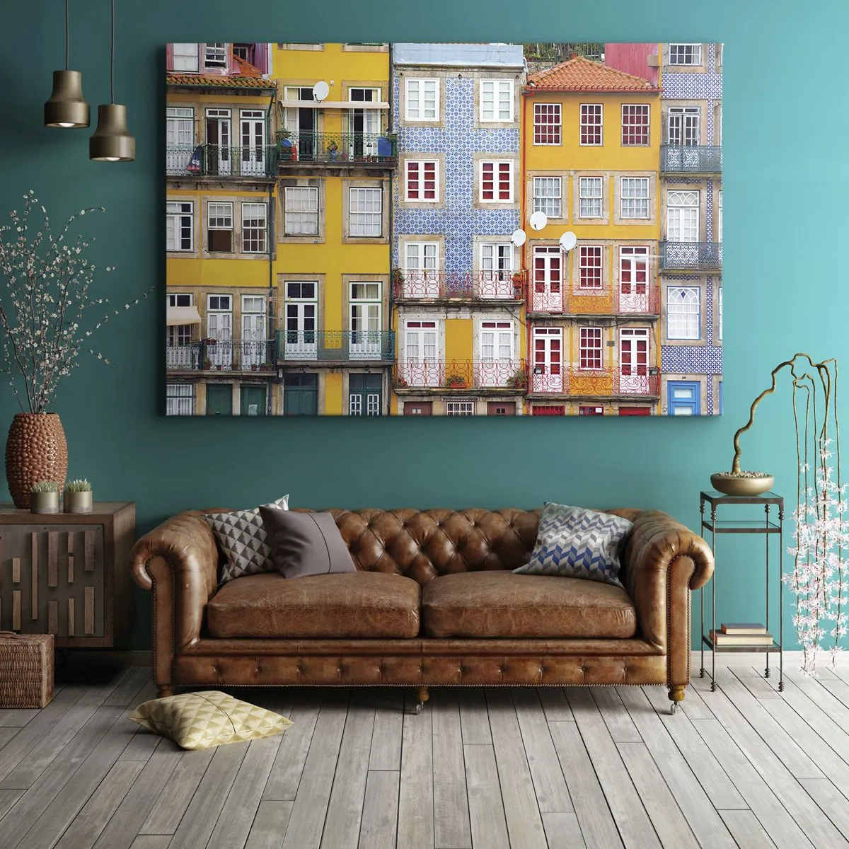 Canvastavla - Bild på duk - Färgglada fasader av hyreshus i stadslandskapet - 70x50cm - Gamla stans färger - Modern väggdekoration för vardagsrum och sovrum ARTTOR