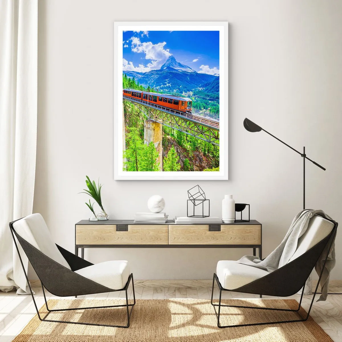 Affisch i vit ram - Järnväg till Alperna - 40x50 cm