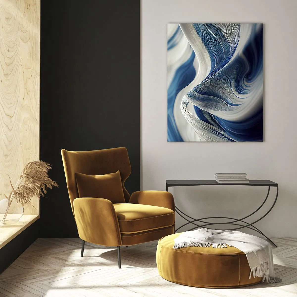 Glastavla - Bild på glas - Flöde av blått och vitt - 50x70 cm