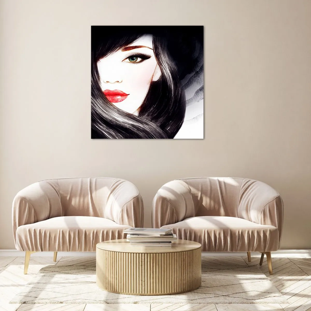 Glastavla - Bild på glas - Safirfärgad blick - 50x50 cm