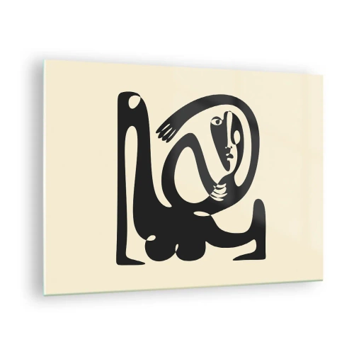 Glastavla - Bild på glas - Abstrakt porträtt i en stil som påminner om Picasso - 70x50cm - Nästan Picasso - Modern väggdekoration för vardagsrum och sovrum ARTTOR