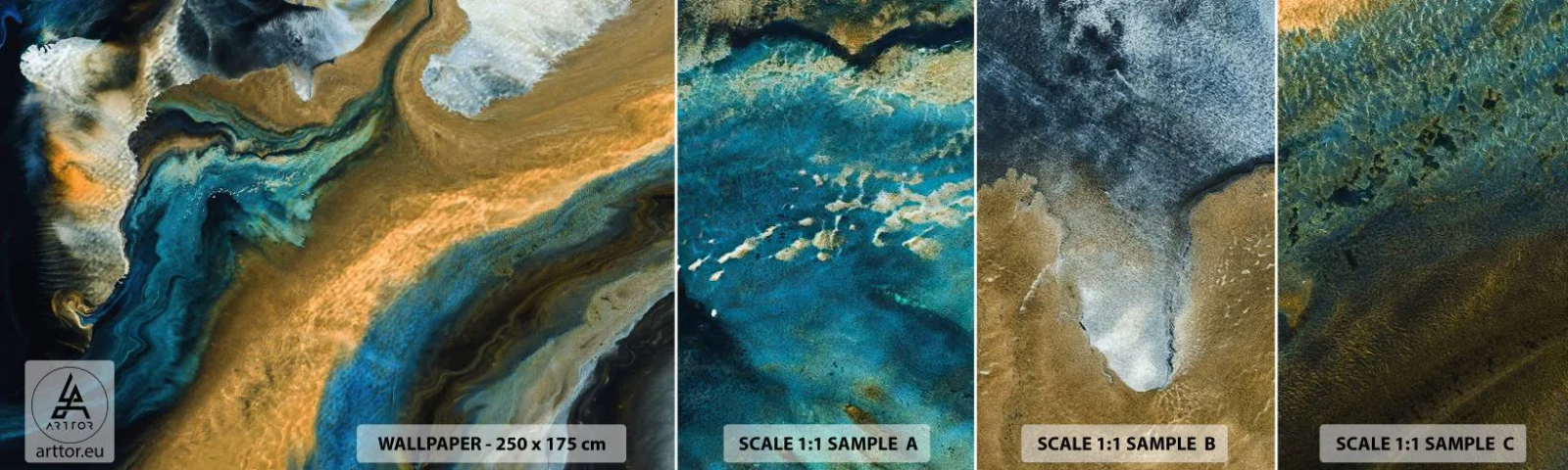 Fototapet Prov Standard Eco - Blå – gul – ömsesidiga influenser - Abstraktion, Bit, Grafik - 100x30 cm