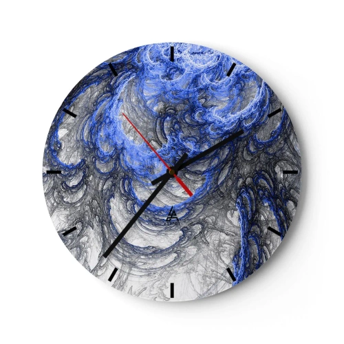 Väggklocka - Klocka på glas - Abstrakt vågmotiv i nyanser av blått och grått - 30x30cm - Vågens födsel - Modern väggdekoration för vardagsrum, kök och sovrum ARTTOR