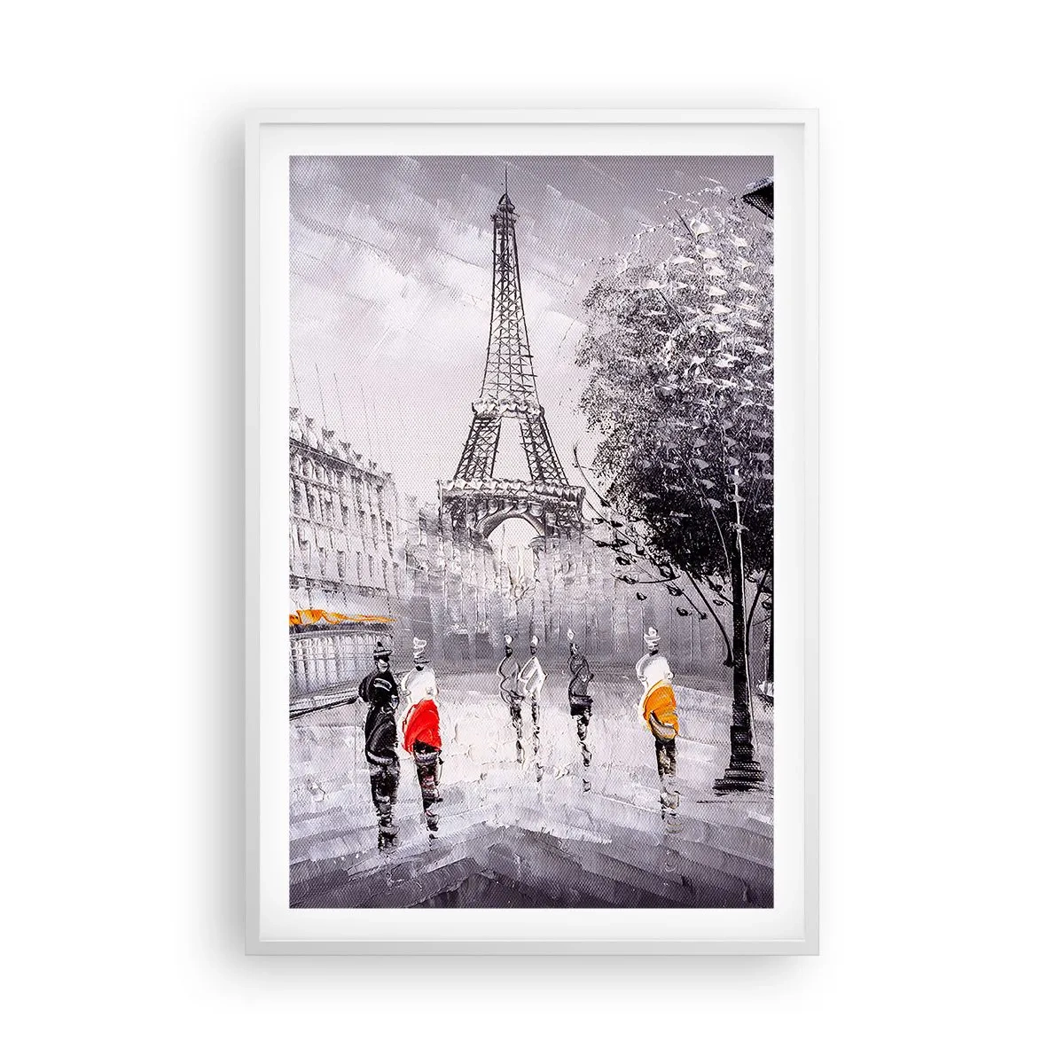 Affisch i vit ram - Promenad i Paris - 61x91 cm