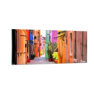Glastavla - Bild på glas - Regnbågsgränd - 100x40 cm