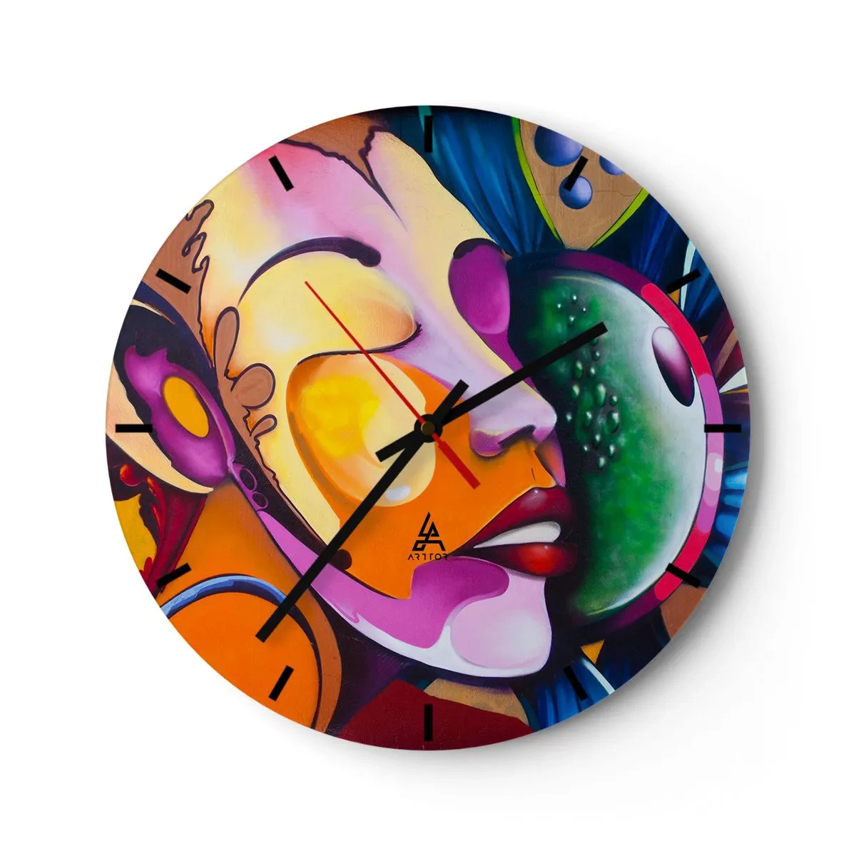 Väggklocka - Klocka på glas - Känna på med färg - 40x40 cm