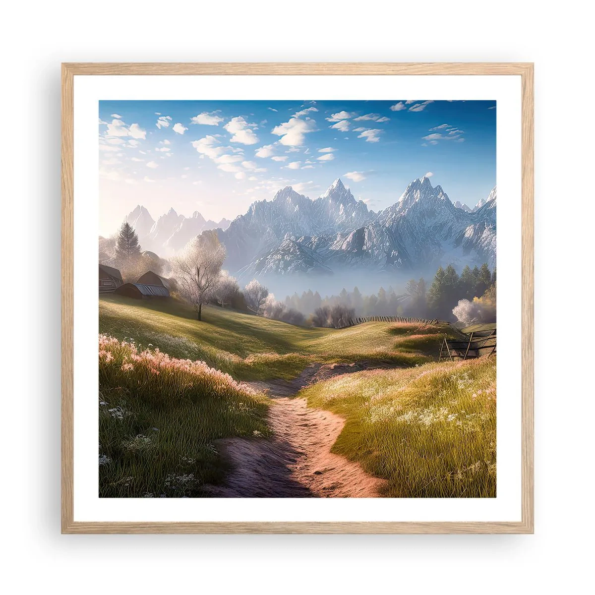 Affisch i ram av ljusek - Idyllisk dal - 60x60 cm