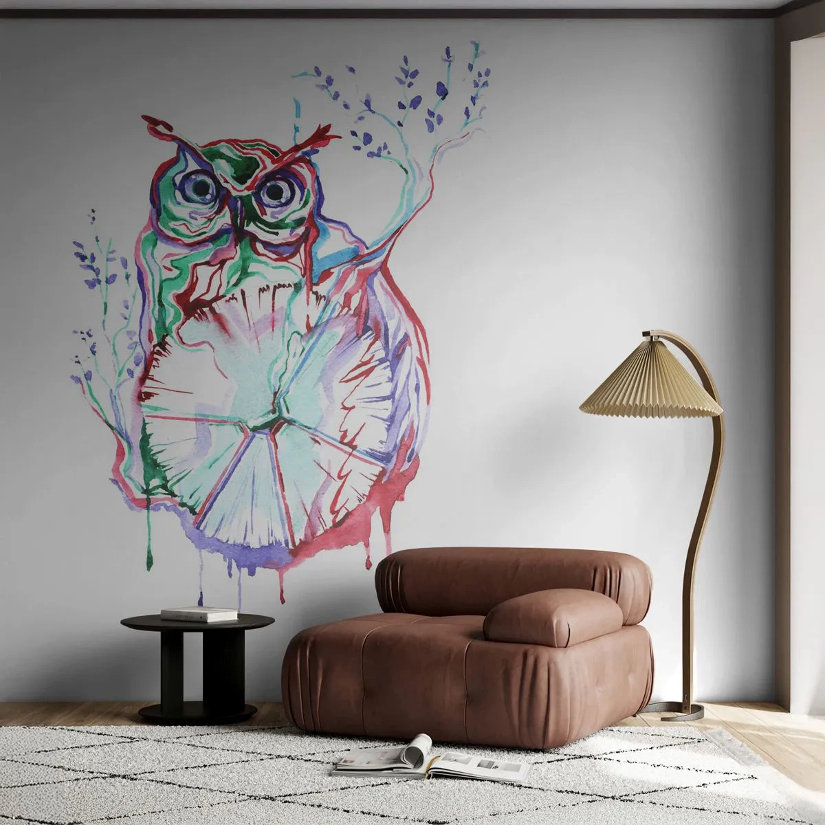 Självhäftande Fototapet Deluxe Sticker - Klok ur naturen - Fågel, Uggla, För barn - 350x256 cm