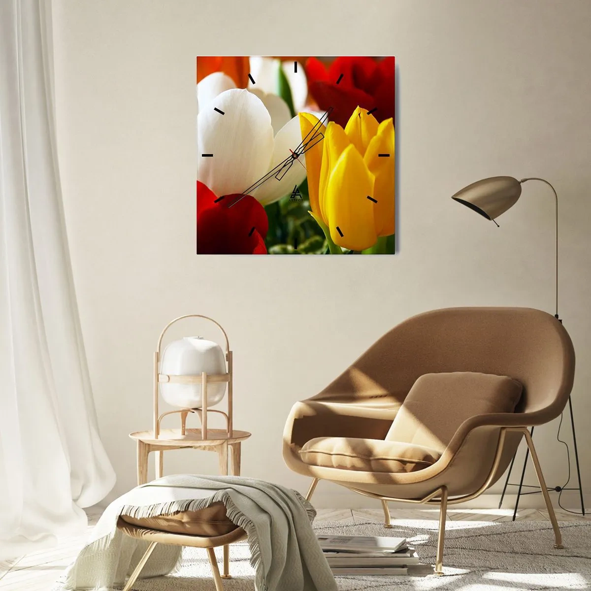 Väggklocka - Klocka på glas - Tulpanfeber - 40x40 cm