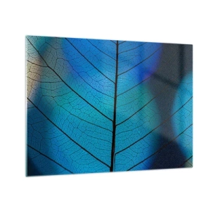 Glastavla - Bild på glas - En närbild av ett blått blad som visar ådringsstrukturen. - 70x50cm - Invecklad konstruktion - Modern väggdekoration för vardagsrum och sovrum ARTTOR