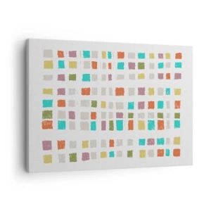 Canvastavla - Bild på duk - Färgglada rutor i ett minimalistiskt arrangemang på en vit bakgrund - 70x50cm - Ett okänt spel - Modern väggdekoration för vardagsrum och sovrum ARTTOR