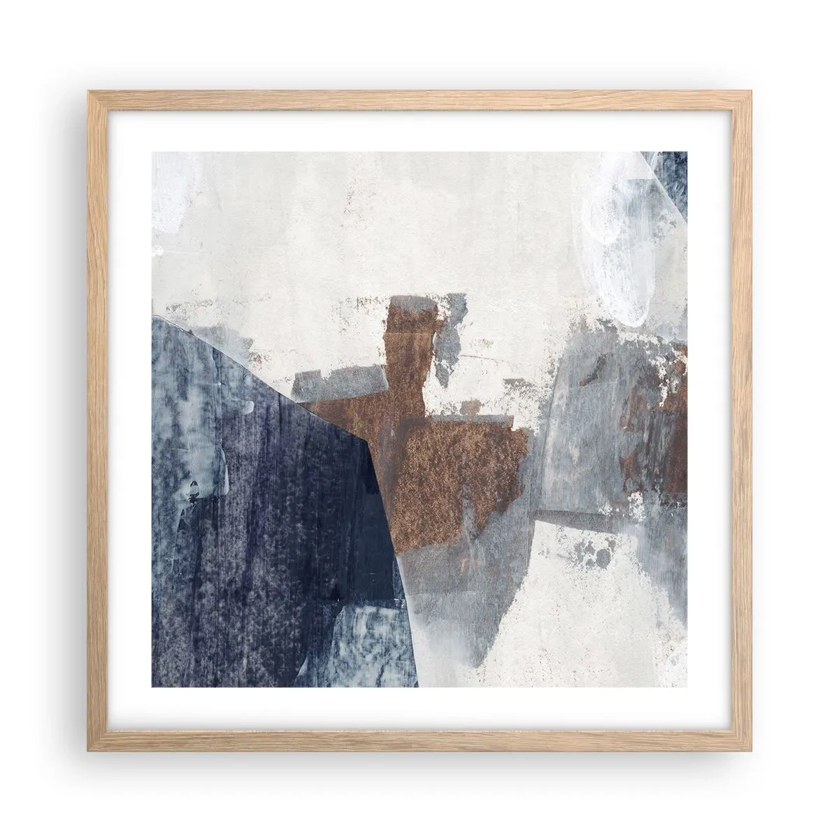 Affisch i ram av ljusek - Blåbruna former - 50x50 cm
